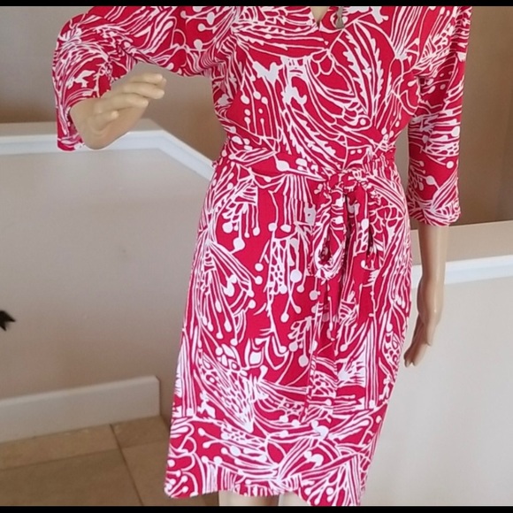 Vintage 80’s Marciano Red & White Wrap Dress - Picture 3 of 12